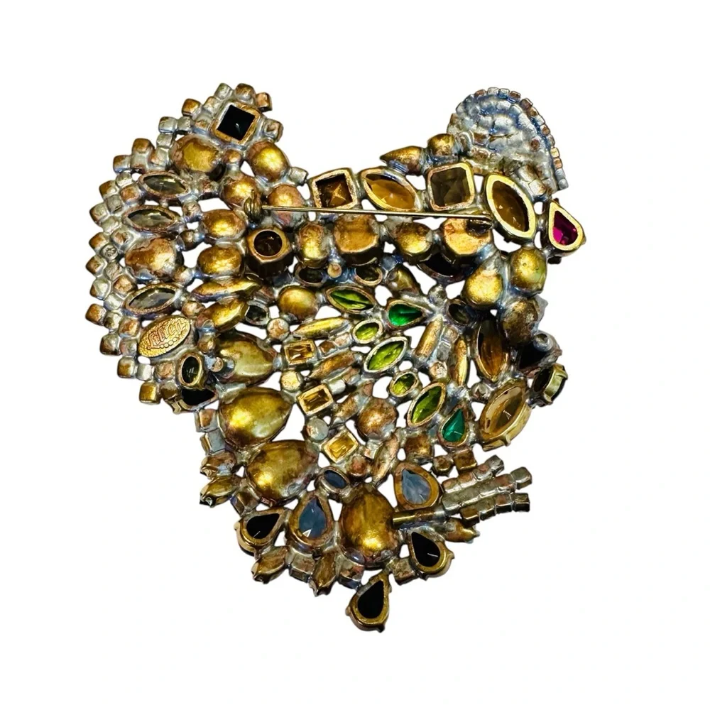 Lilien Czech Large Colorful Turkey Statement Vintage Brooch Pin Thanksgiving EUC